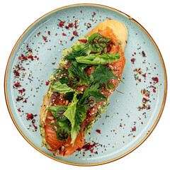 Plakat Isolated breakfast toast with salmon and avocado