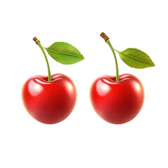 Two fresh cherries with stem and leaf png