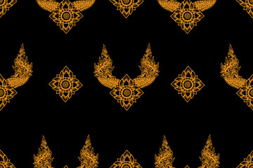 golden thai art . Seamless Thai line art, suitable for backdrops, wallpaper background, room walls, interior decoration, etc.