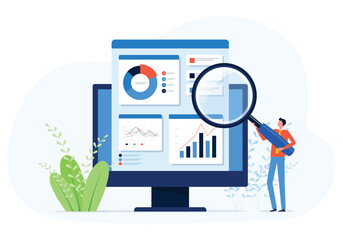 Fototapeta na wymiar businessman working for data analytics and monitoring on report dashboard monitor and business finance investment design concept 