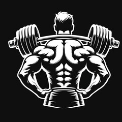 fitness and bodybuilder logo illustration black