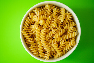 Single Bowl Of Uncooked Italian Style Fusilli Pasta
