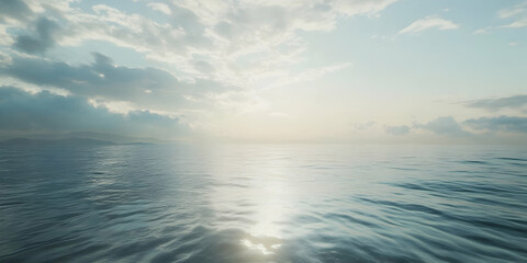 Obraz premium Serene Ocean Horizon with Soft Sunlight and Gentle Waves