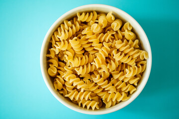 Single Bowl Of Uncooked Italian Style Fusilli Pasta
