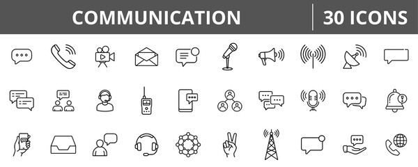 Communication Outline Icons For Business Digital Media Messaging And Marketing