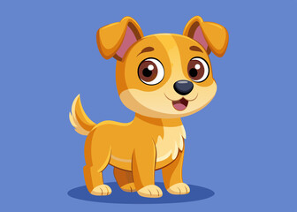 Adorable Cartoon Puppy Standing Happy on Blue Background