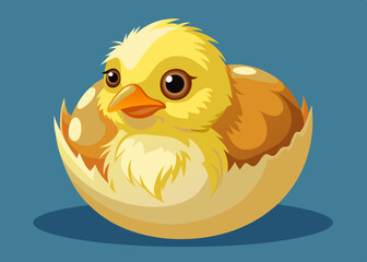 Adorable Baby Chick Emerging from Eggshell Cartoon Illustration