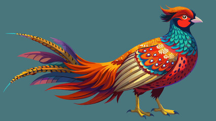 Vibrant Colorful Artistic Illustration of a Golden Pheasant Bird