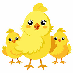 Cute Yellow Chicks Family Cartoon Illustration