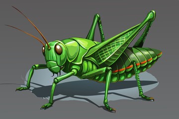 Detailed Illustration of a Vibrant Green Grasshopper