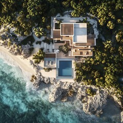 Seaside villa sitting above cliffs high resolution picture