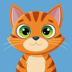 Adorable Orange Tabby Kitten with Big Green Eyes Cartoon Illustration