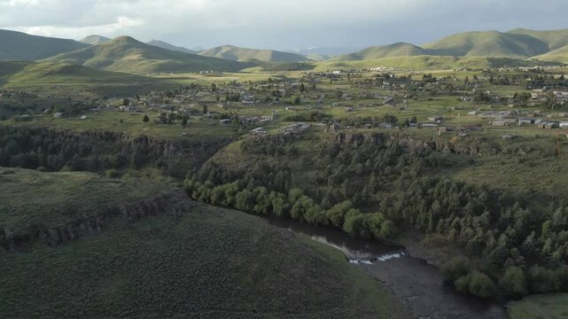 The village of Semonkong in beautiful grassy valley, Lesotho