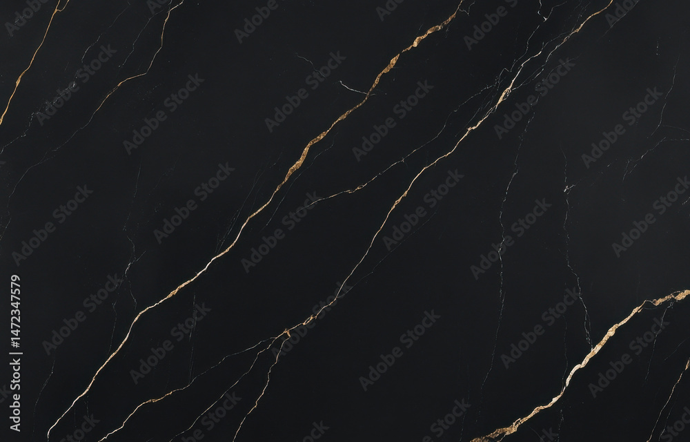 Poster Elegant black marble texture with gold veins, ideal for luxurious backgrounds or design projects.  High-resolution image perfect for print and digital applications. : Generative AI