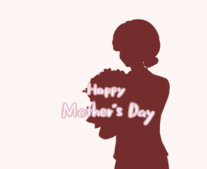 花束を持つ年配の母親　シルエット　文字