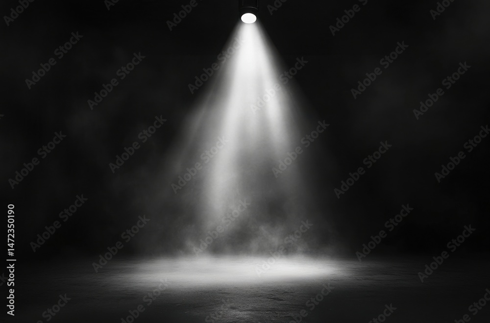 Aufkleber Dramatic spotlight illuminating a smoky, dark room, creating a mysterious and atmospheric scene with a textured floor. : Generative AI