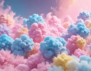 Fototapeta premium Fuzzy pink blue yellow blend, celestial cotton candy effect, calming wallpaper , cheerful, sweet