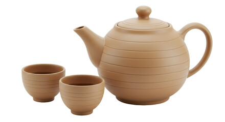 Isolated Teapot and Cups