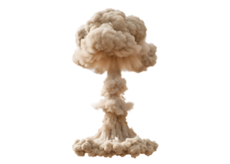Nuclear explosion mushroom cloud isolated on white background PNG