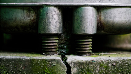 Gas tank leaked with visible crack concrete environment closeup shot of metal damage