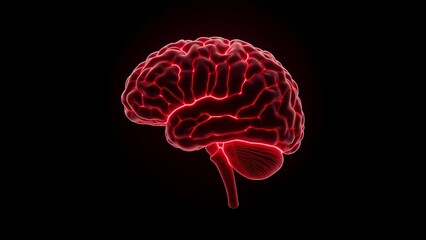 red hologram of a brain black background