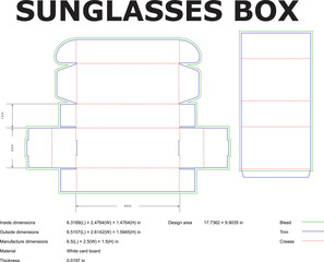 Sunglasses Packaging Box Design Template Dimensions, DieCut, and Artwork