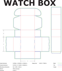 Watch Box Packaging Design Template DieCut, Fold, Assembly Diagram