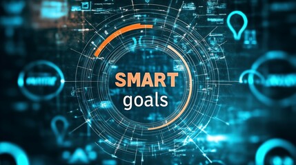Fototapeta premium Exploring the concept of SMART goals with a target surrounded by analytics and technology