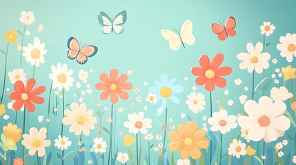 Spring flowers with butterflies, and meadow. (13)
