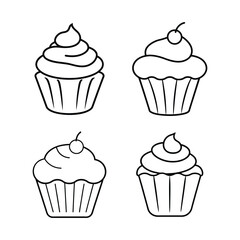 A set of cupcake line art vector illustration