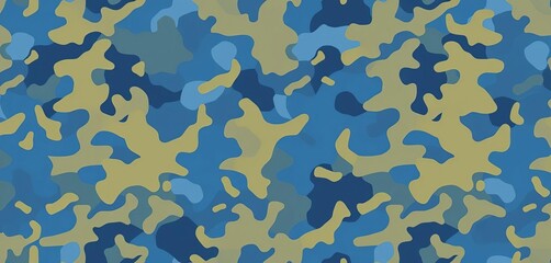 Naklejka premium Abstract blue military camouflage seamless vector pattern, ideal for fabric, wrapping paper, and digital design, background, seamless