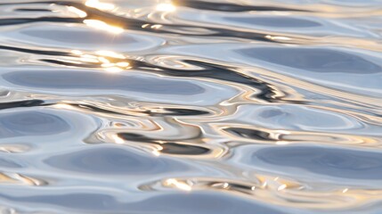 Glistening water surface, serene blue ripples reflecting sunlight, perfect for calming backgrounds or nature themes.