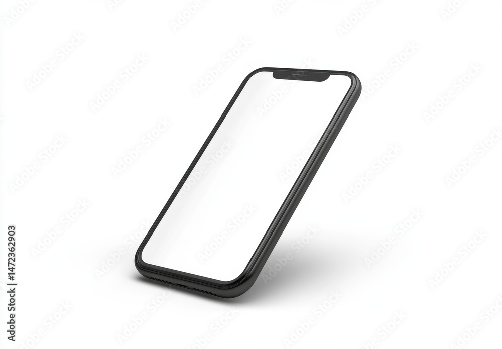 Poster sleek black smartphone mockup with blank screen, angled view, isolated on white background, perfect 