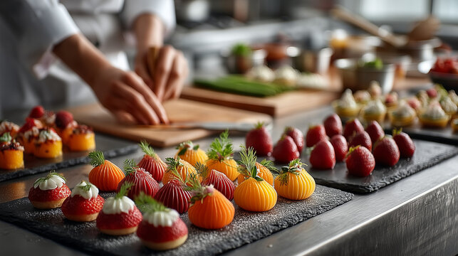 Pr&eacute;paration M&eacute;ticuleuse de Canap&eacute;s Color&eacute;s en Cuisine Professionnelle