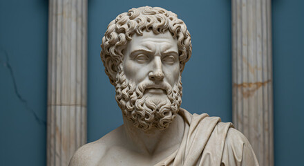 Obraz premium Detailed Marble Bust of Bearded Man with Classical Columns Backdrop in Museum
