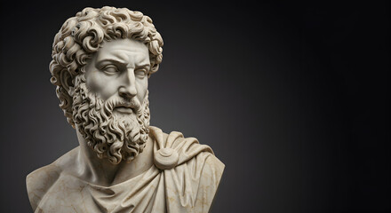 Detailed White Marble Bust of Man with Beard on Dark Gray Gradient Backdrop