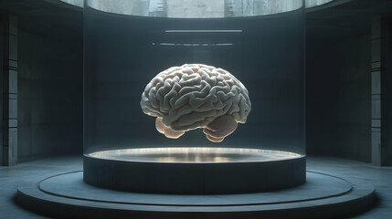 Modern Conceptual Brain Display in Futuristic Exhibition Space