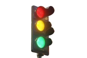 Colorful Traffic Light with Red, Yellow, and Green Lights Isolated on Transparent Background