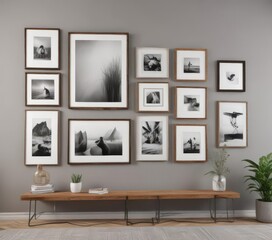 Modern gallery wall mockup  Chic frames, diverse sizes, stylish arrangement ,  mockup,  house decor,  art