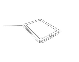 Tablet outline drawing illustration. Continuous line draw of international technology day vector