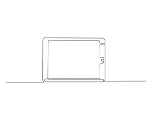 Tablet outline drawing illustration. Continuous line draw of international technology day vector