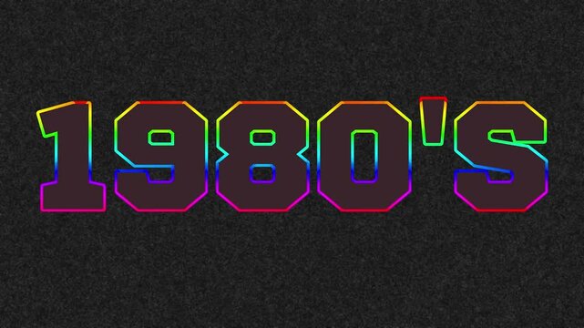 1980's text with many colors and random flashing on black background with noise