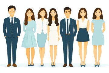 Fototapeta premium Diverse Group of Young Professionals in Stylish Attire Standing Together Against a White Background Representing Teamwork and Unity