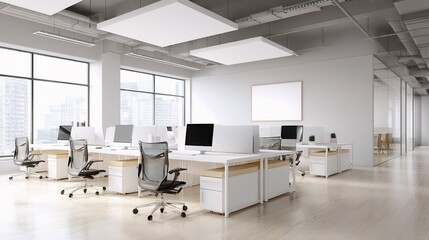 Modern Open Plan Office with Ergonomic Desks and Bright Environment