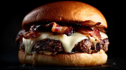 Classic Bacon Cheeseburger with White Melted Cheese