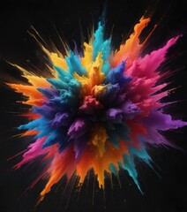 Technicolor powder burst against black; dynamic, vibrant energy ,  abstract,  paint