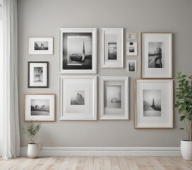 Elegant photo frame gallery wall mockup  Various sizes & styles on white ,  frame collection,  display
