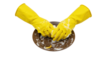 Isolated Hands with Gloves Washing a Plate
