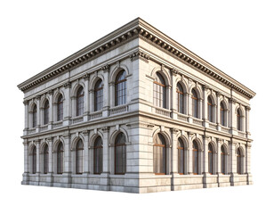 Classic Corner Building: An elegant, three-story corner building showcasing classic architectural details, including arched windows, ornate cornices, and a stately facade.