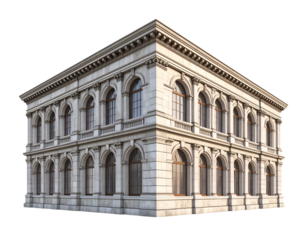 Classic Corner Building: An elegant, three-story corner building showcasing classic architectural details, including arched windows, ornate cornices, and a stately facade.